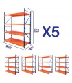 Pack Rack X 5 - Estantería Profesional Industrial - Niveles Ajustables